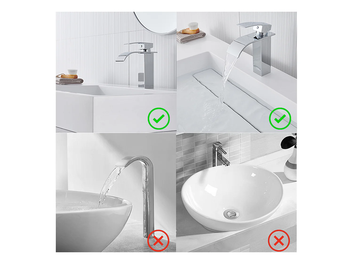 Auralum Max Chrom-Waschtischarmatur mit Wasserfall, Badezimmerarmatur mit Kalt-/Warmwasser, hochwertige Mischbatterie aus 304 Edelstahl