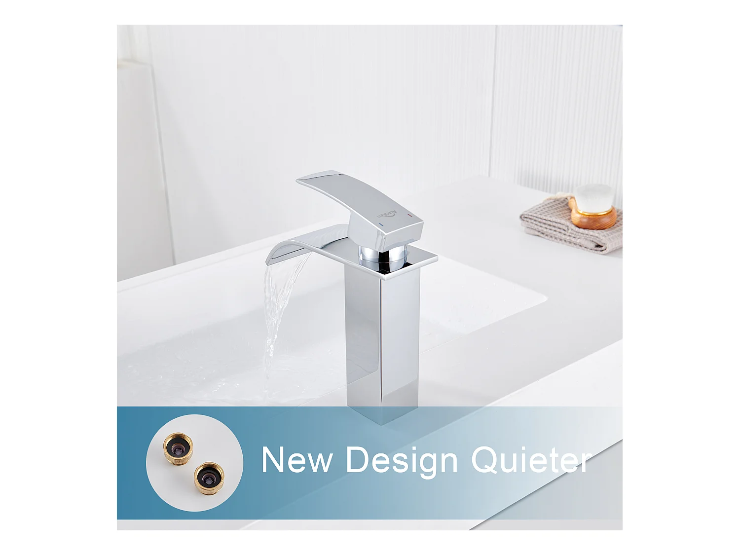 Auralum Max Chrom-Waschtischarmatur mit Wasserfall, Badezimmerarmatur mit Kalt-/Warmwasser, hochwertige Mischbatterie aus 304 Edelstahl