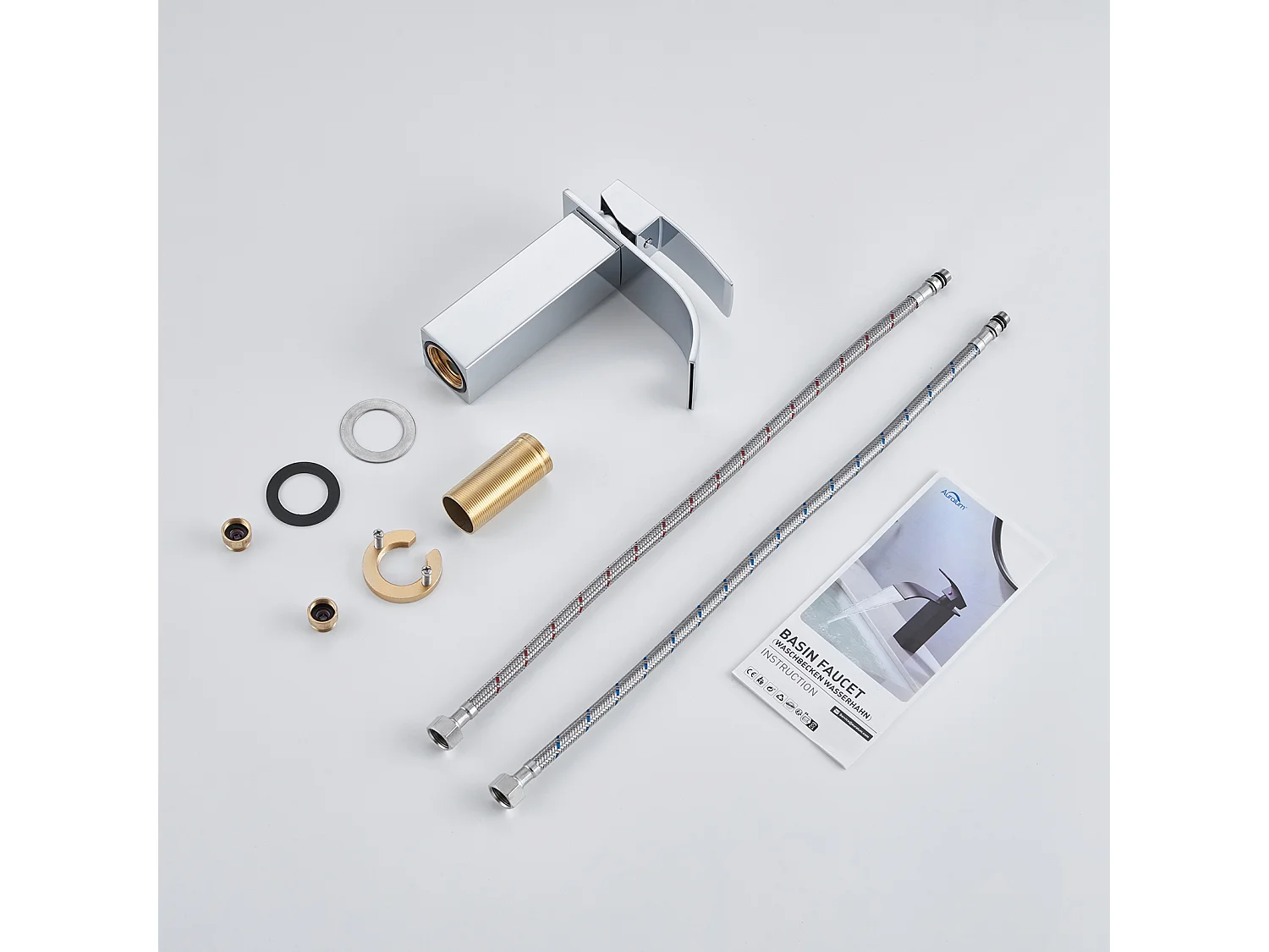 Auralum Max Robinet de Lavabo Cascade Chromé,Robinetterie de Salle Bain avec l'Eau Froide/Chaude,Mitigeur Lavabo Inox 304 de Super Qualité