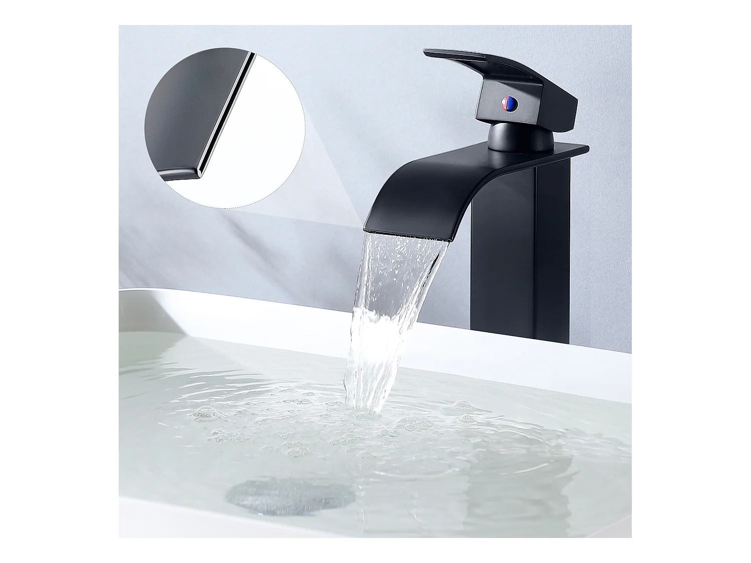 AuraLum Max Grifo Baño Cascada Mezclador Lavabo Baño Alto Grifo Negro Cuadrado en Latón Agua Caliente/Fría Altura del Caño 273mm G3 / 8,Modelo UE