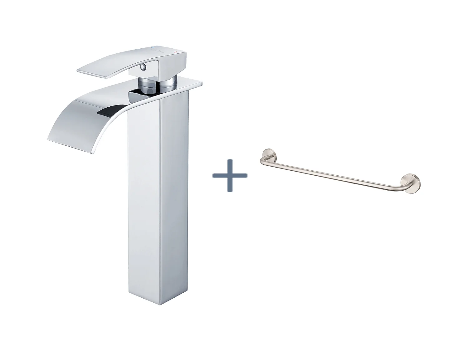 Auralum Max Robinet Cascade pour Vasque à Poser,Mitigeur Haut pour Lavabo,en Inox,Chromé+60cm Porte-Serviettes Salle Bain Auto-adhésif/Perçage,Inox