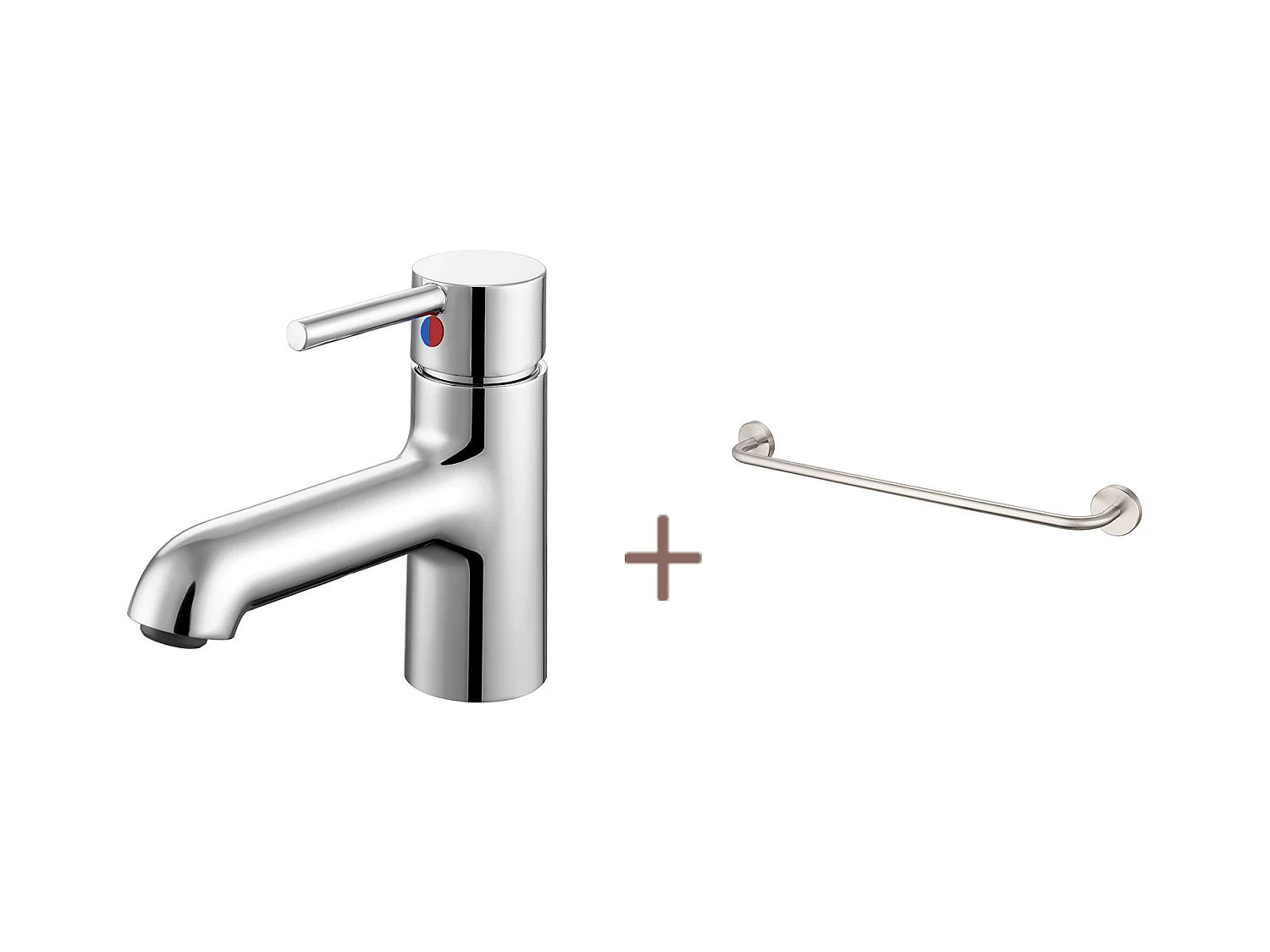 Auralum maxWastafelkraan met Flexibele Aansluiting, Koud/Warm Water+60cm Handdoekhouder Badkamer Zelfklevend of Boren, RVS