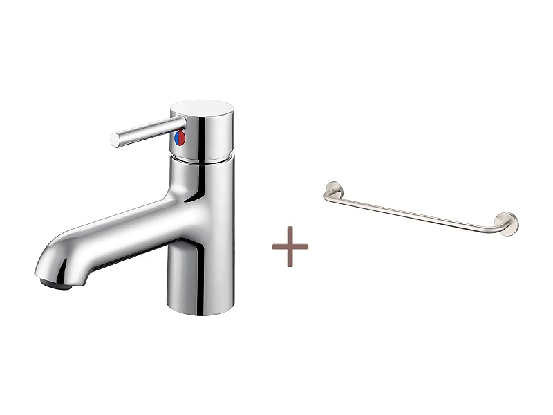 Auralum max Robinet lavabo avec Flexible Raccordement, Eau Froide/Chaude+60cm Porte-Serviettes Salle Bain Auto-adhésif ou Perçage,Inox