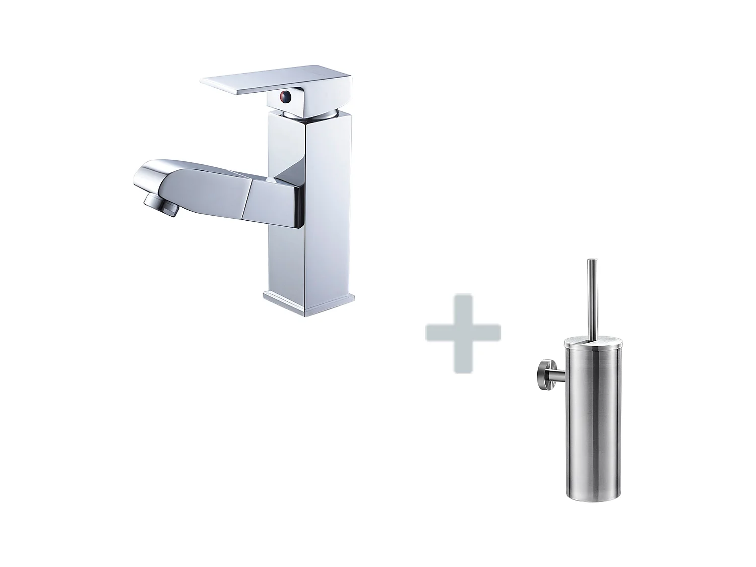 Robinet Lavabo avec Douchette Extractible,en Laiton,Chromé,Eau Froide et Chaude+Porte Brosse Toilette Acier Inoxydable Brosse WC Mural