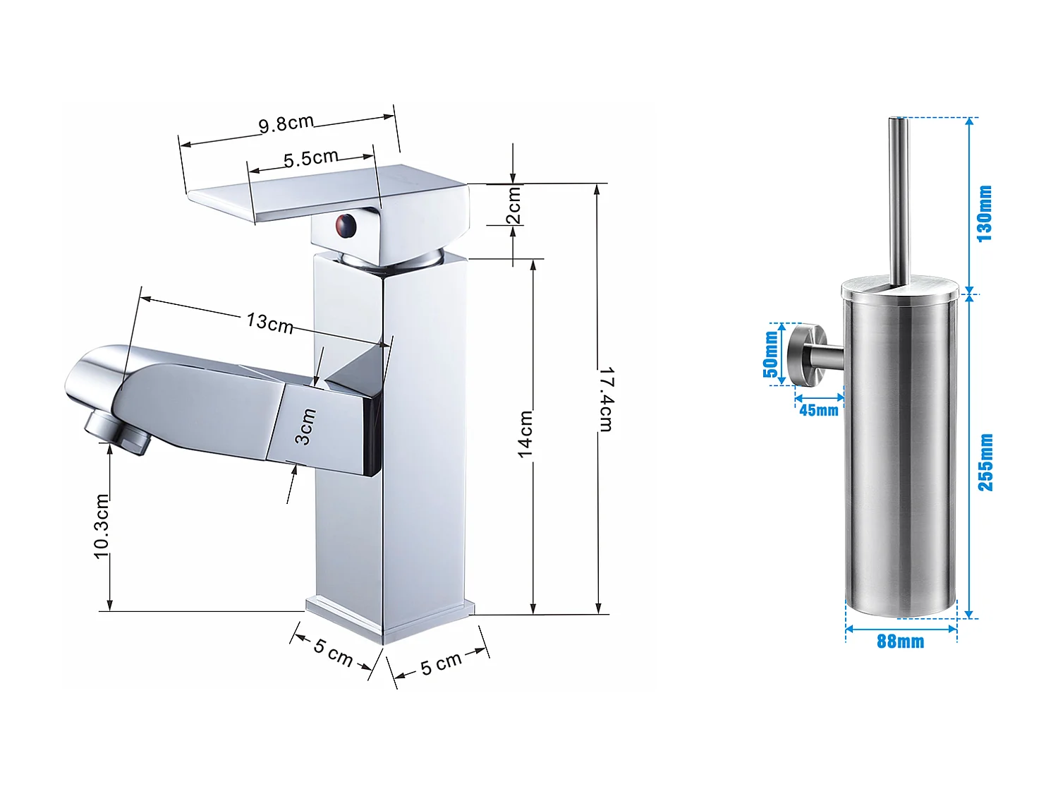 Robinet Lavabo avec Douchette Extractible,en Laiton,Chromé,Eau Froide et Chaude+Porte Brosse Toilette Acier Inoxydable Brosse WC Mural