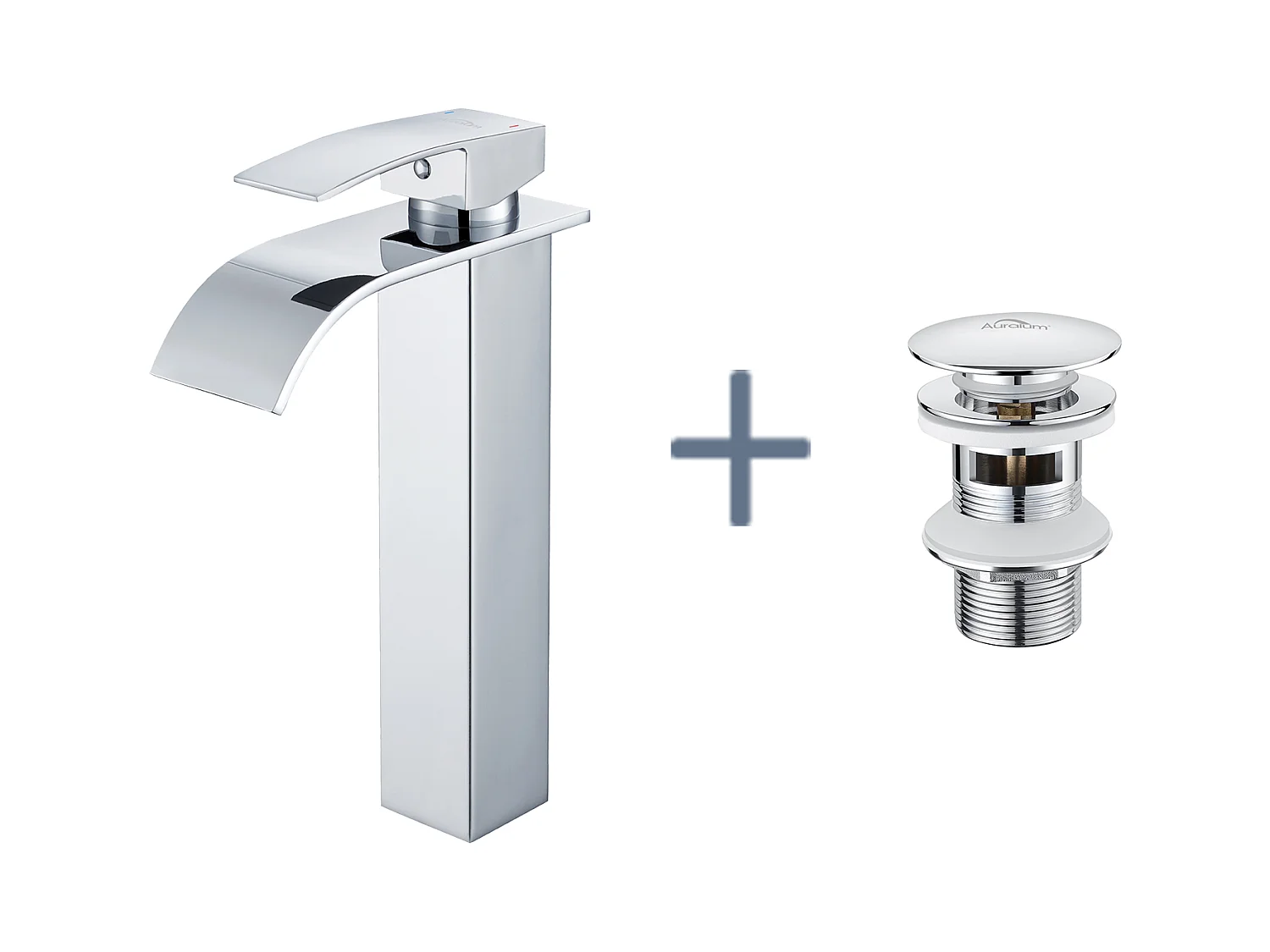 Robinet Cascade pour Vasque à Poser,Mitigeur Haut pour Lavabo,en Inox,Chromé+Bonde Lavabo Bonde Pop-up avec Trop-plein Automatique Universelle