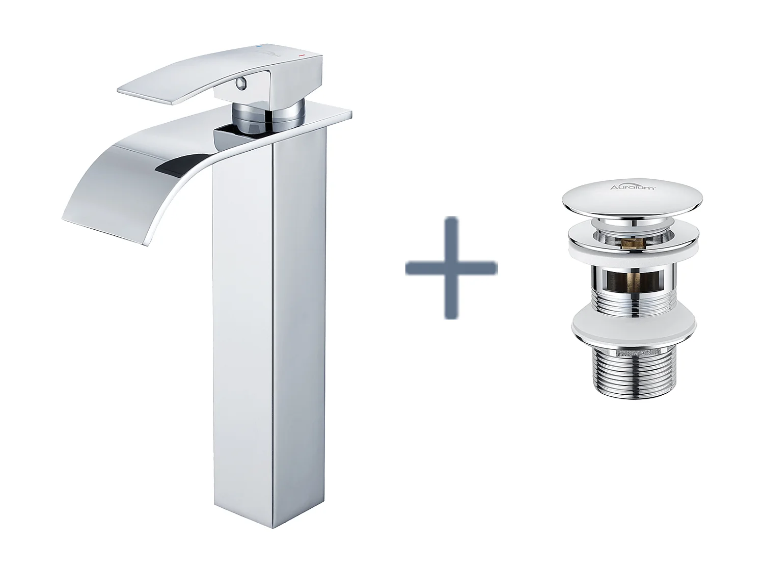 Robinet Cascade pour Vasque à Poser,Mitigeur Haut pour Lavabo,en Inox,Chromé+Bonde Lavabo Bonde Pop-up avec Trop-plein Automatique Universelle