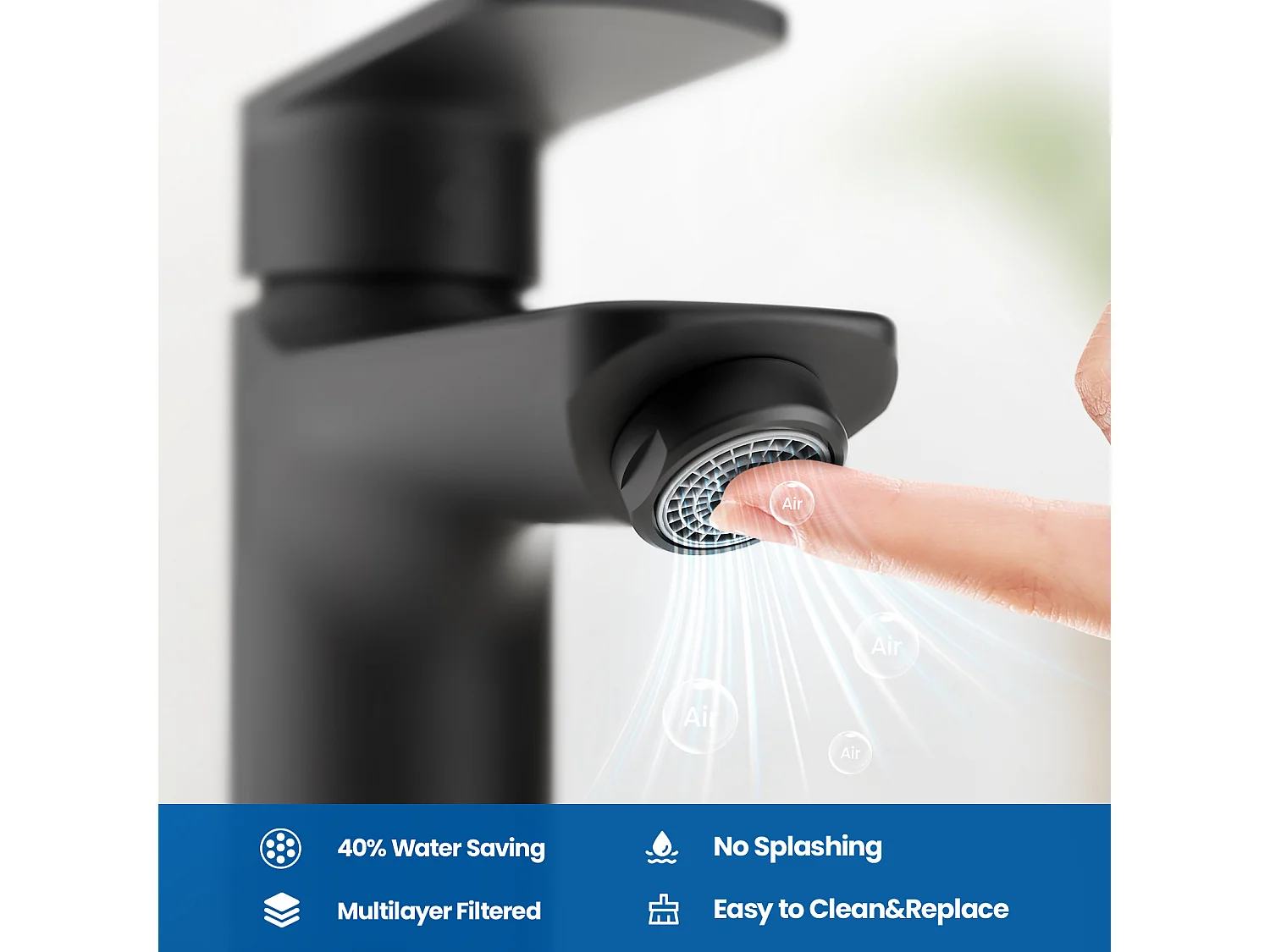 2PCS AuraLum Max Mitigeur Lavabo avec Trou de Tirette  de Vidage,Robinet Salle Bain Noir,EAU Froide/Chaude,en Laiton,Mousseur Démontable,EU Modèle