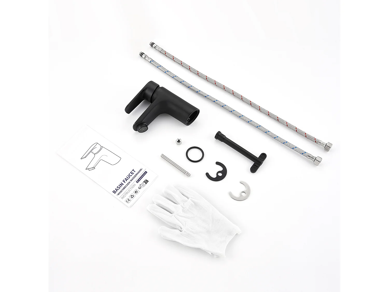 2PCS AuraLum Max Mitigeur Lavabo avec Trou de Tirette  de Vidage,Robinet Salle Bain Noir,EAU Froide/Chaude,en Laiton,Mousseur Démontable,EU Modèle