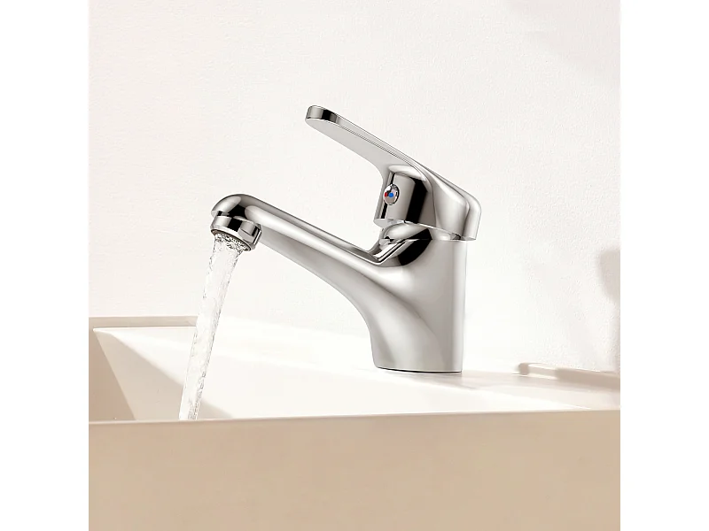 Auralum MAX Mitigeur Lavabo Monotrou sans Tirette de Vidage, Robinet Mitigeur Salle de Bain Chromé Robinetterie Lavabo en Laiton Mousseur Démontable