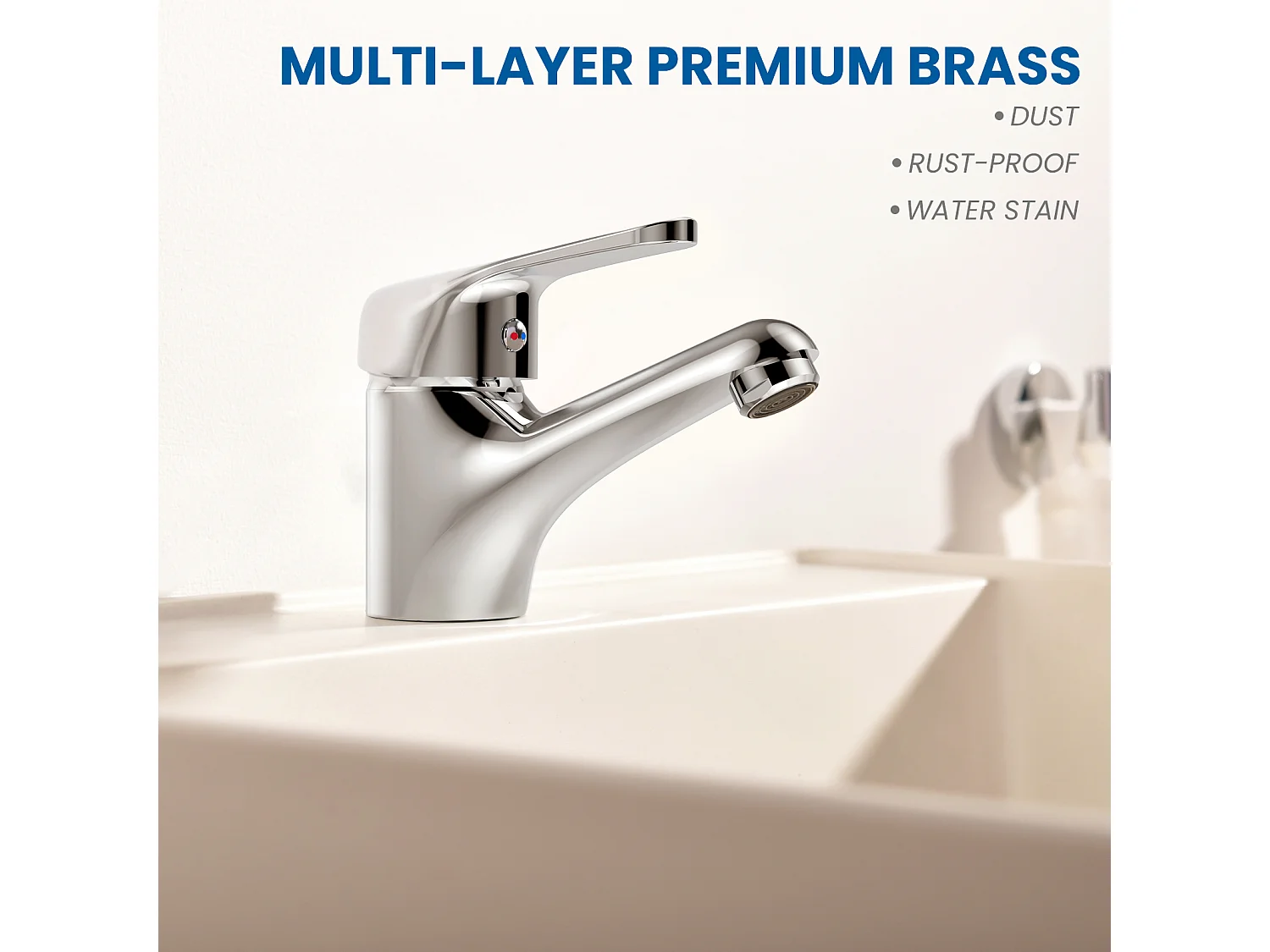 Auralum MAX Wastafelmengkraan met één gat zonder afvoergreep, badkamermengkraan verchroomd messing wastafelkranen afneembaar schuimschuimer