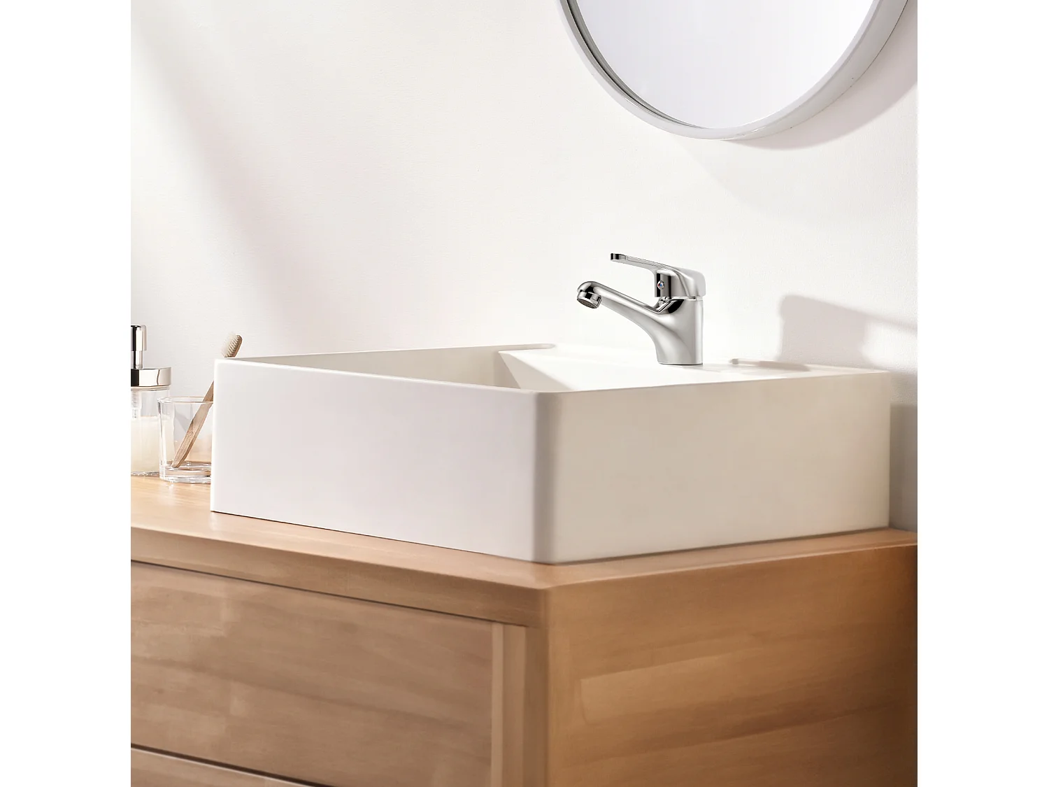 Auralum MAX Wastafelmengkraan met één gat zonder afvoergreep, badkamermengkraan verchroomd messing wastafelkranen afneembaar schuimschuimer