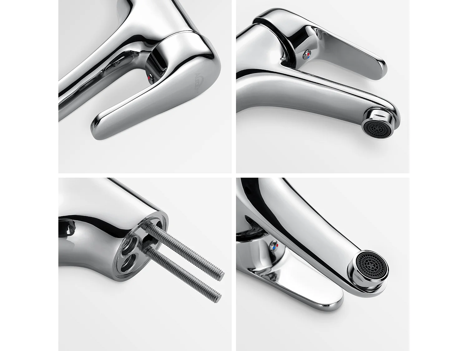 Auralum MAX Wastafelmengkraan met één gat zonder afvoergreep, badkamermengkraan verchroomd messing wastafelkranen afneembaar schuimschuimer