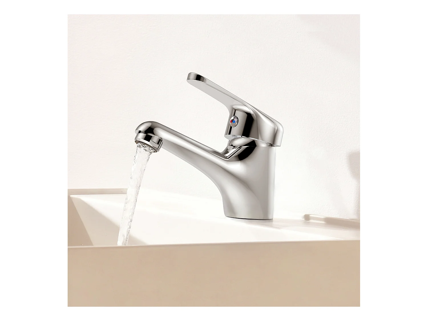 Auralum MAX Mitigeur Lavabo Monotrou sans Tirette de Vidage, Robinet Mitigeur Salle de Bain Chromé Robinetterie Lavabo en Laiton Mousseur Démontable