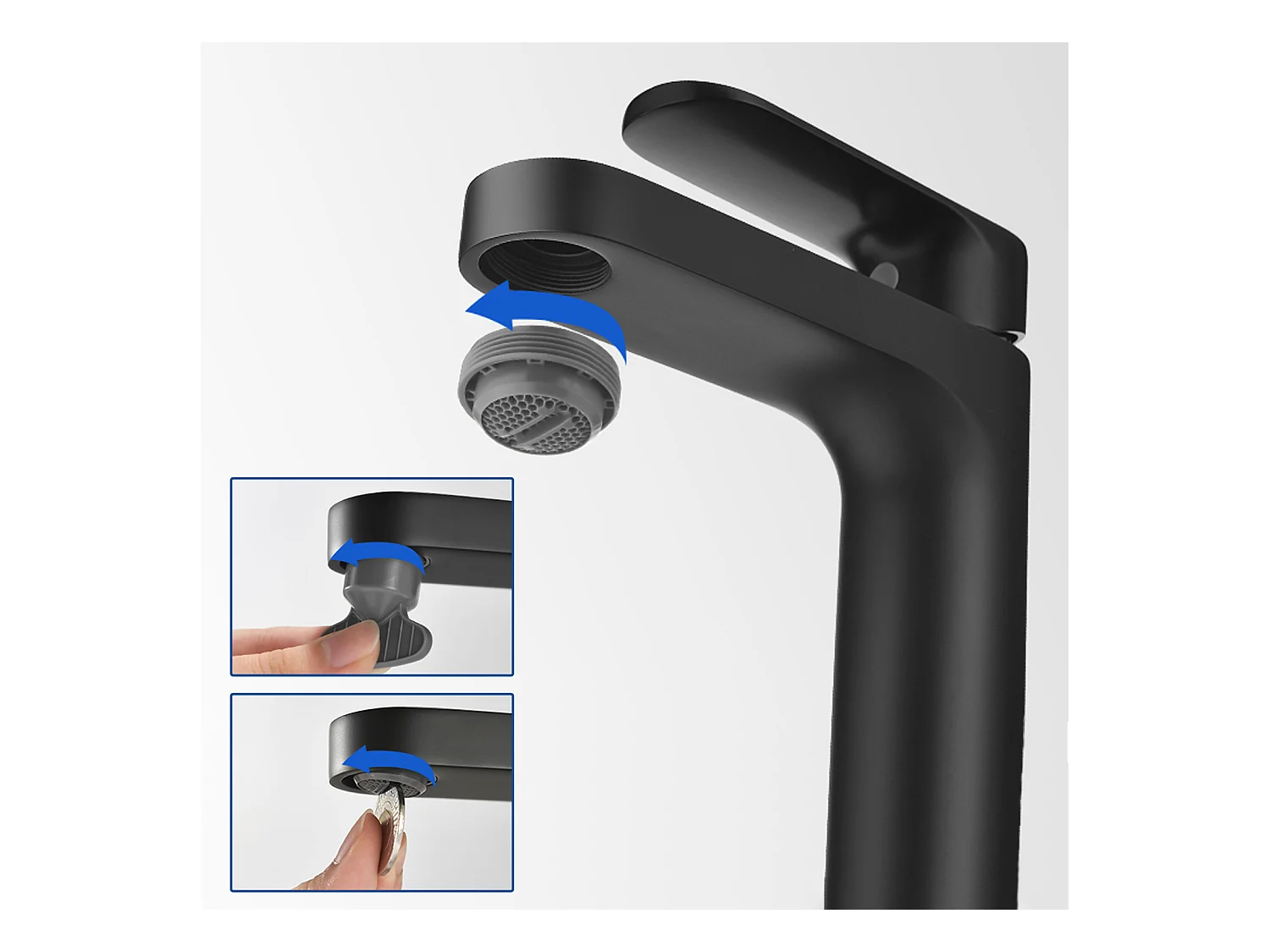 Auralum max Robinet Salle de Bain,Noir,avec Mousseur Démontable+Porte-Serviettes de Salle de Bain,Auto-adhésif/ Perçage,60CM,en INOX 304