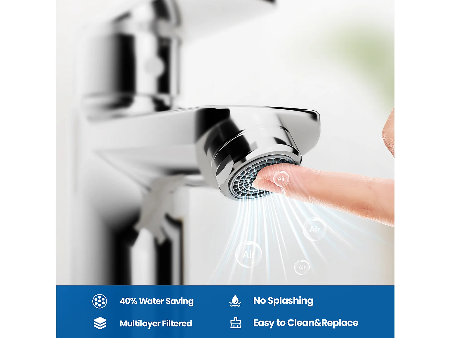 2PCS AuraLum Max Miscelatore Lavabo con foro per la tira scarico,rubinetto bagno cromato,ACQUA fredda/calda,schiumatoio smontabile,Modello UE