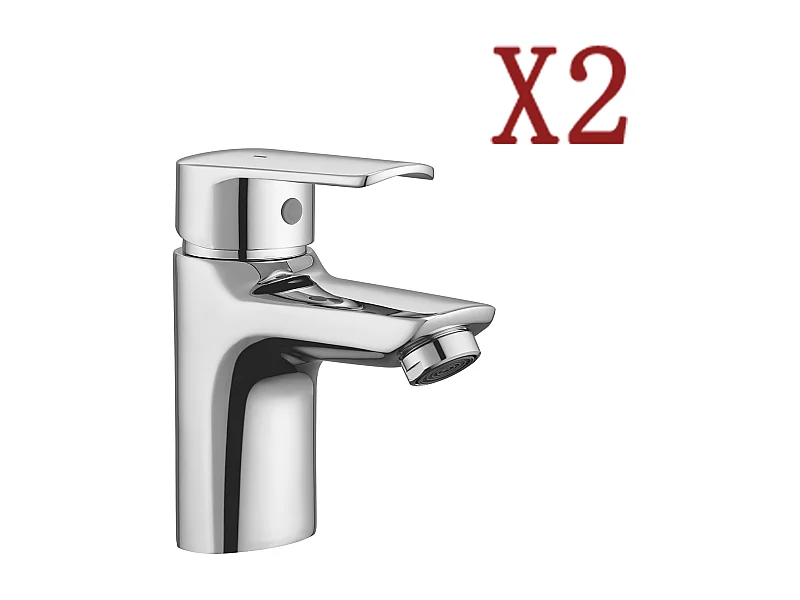 2PCS AuraLum Max Mitigeur de Lavabo Monotrou avec Trou de Tirette de Vidage,Chromé,EAU Froide/Chaude,en Laiton, Mousseur Démontable,EU Modèle