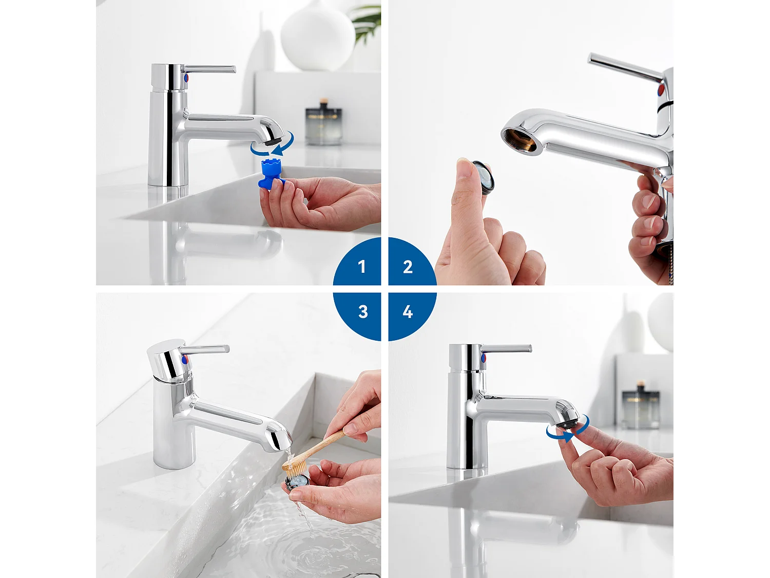Robinet lavabo avec Flexible Raccordement,Mitigeur Salle Bain Eau Froide/Chaude+Ensemble Salle Bain Accessoire 6 Pièces,Auto-adhésif/percer,Inox