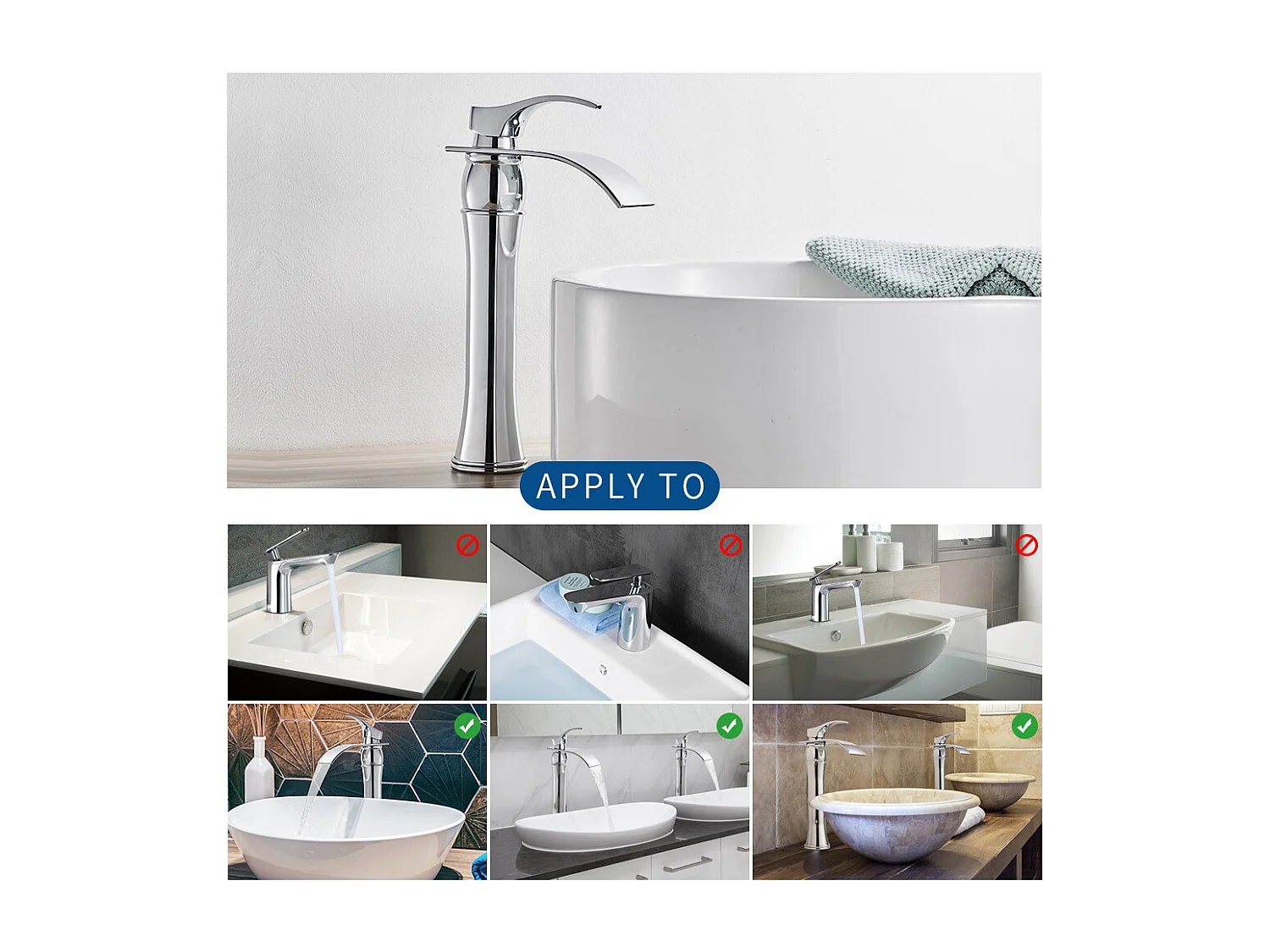 AuraLum Max Wastafelkraan Waterval Hoge Uitloop Koud en Warm Watermengkraan voor Wastafel, Moderne Design Kraan in Verchroomd Messing, EU Model