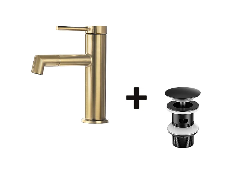 Miscelatore per lavabo dorato rotante a 360°, acqua calda/fredda, barboteUr Démotable+Bonde Lavabo Bonde Pop-up con Trop-plein Automatico,Nero