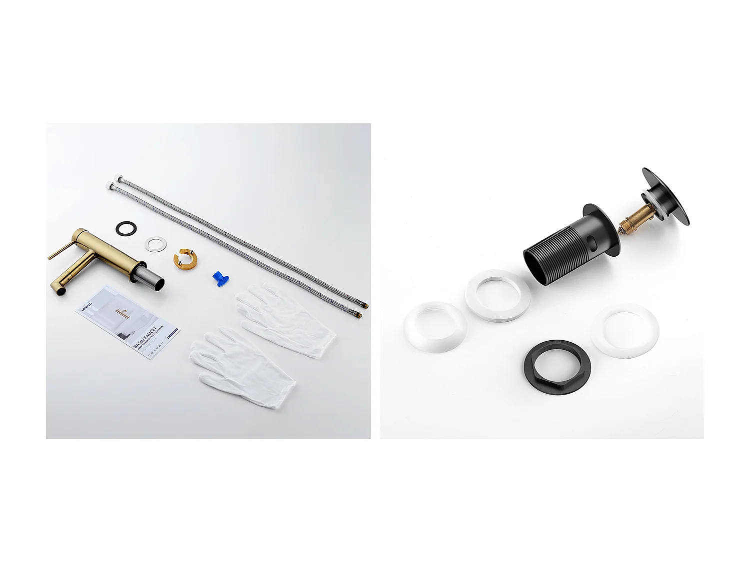 Miscelatore per lavabo dorato rotante a 360°, acqua calda/fredda, barboteUr Démotable+Bonde Lavabo Bonde Pop-up con Trop-plein Automatico,Nero