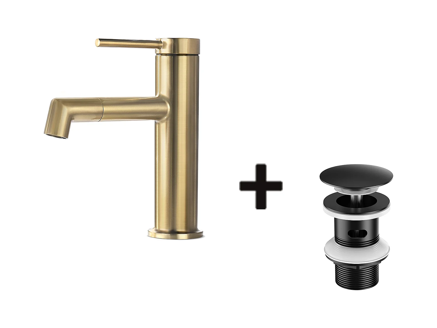Mitigeur de Lavabo Doré Rotatif à 360°,Eau Chaude/Froide,Barboteur Démotable+Bonde Lavabo Bonde Pop-up avec Trop-plein Automatique Universelle,Noir