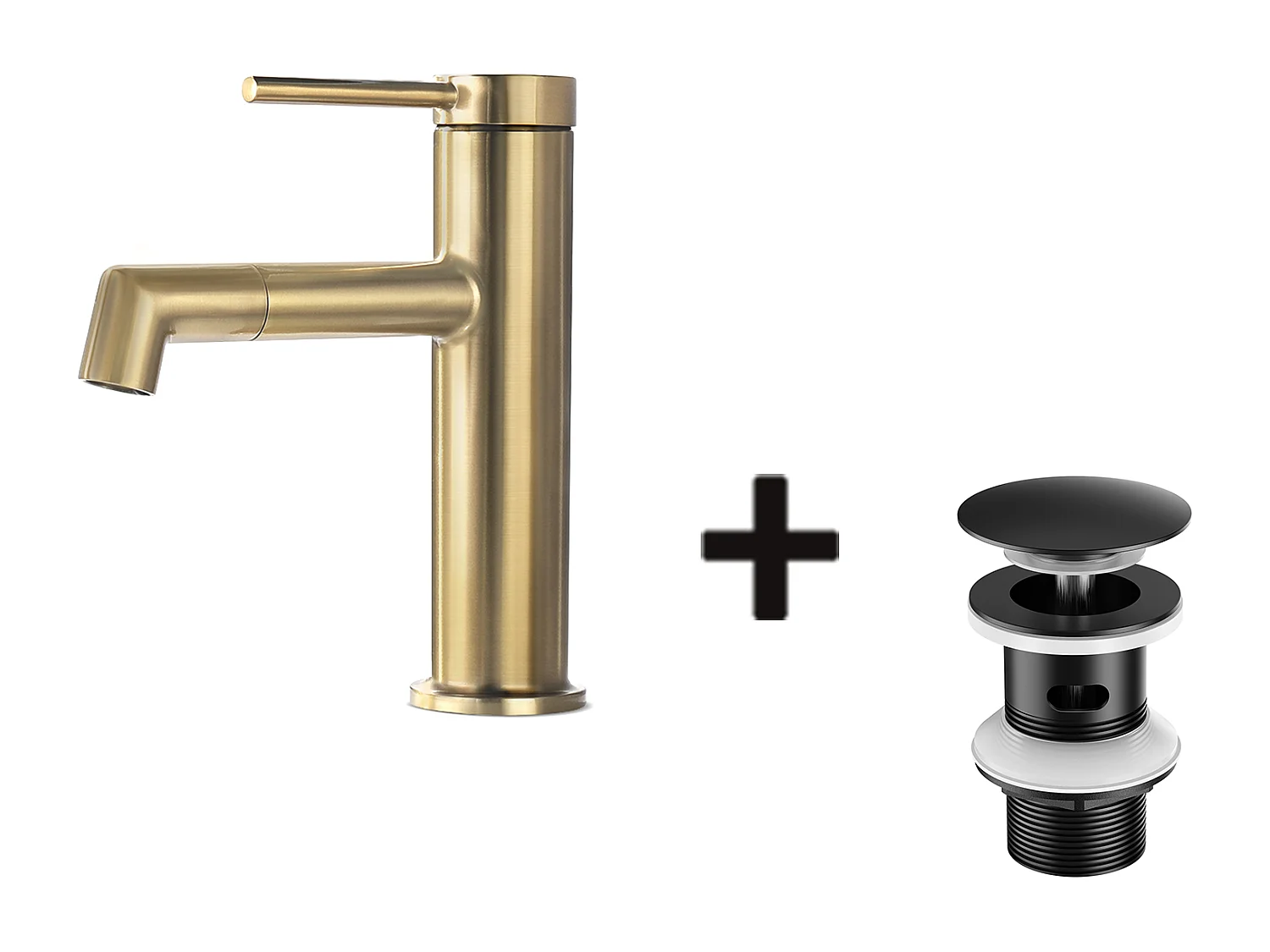 Mitigeur de Lavabo Doré Rotatif à 360°,Eau Chaude/Froide,Barboteur Démotable+Bonde Lavabo Bonde Pop-up avec Trop-plein Automatique Universelle,Noir