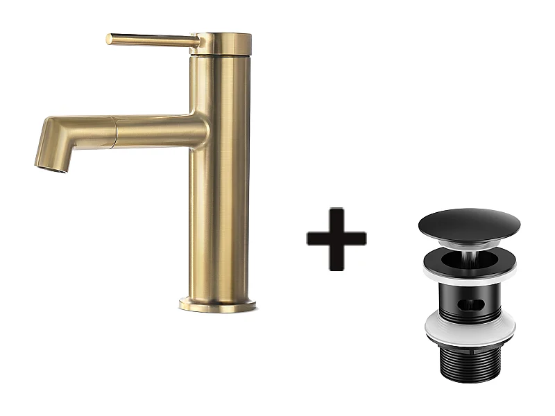 360° Draaibare Gouden Wastafelmengkraan,Warm/Koud Water,Verplaatsbare Romper+Pop-up Wastafelkraan met Universele Automatische Overloop,Zwart