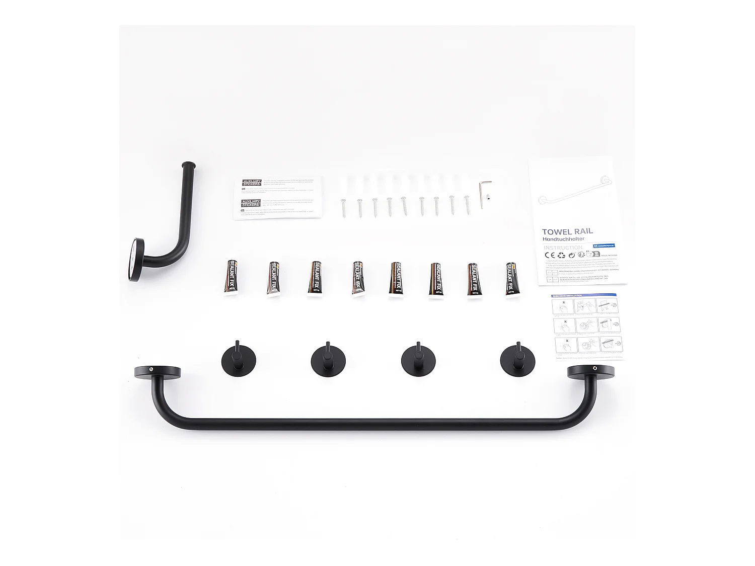 Auralum max Badkamerkraan,Zwart,met Demonteerbare Schuimer+6-delige Badkamer Accessoire Set,Zelfklevend/boren,Rvs,Zwart