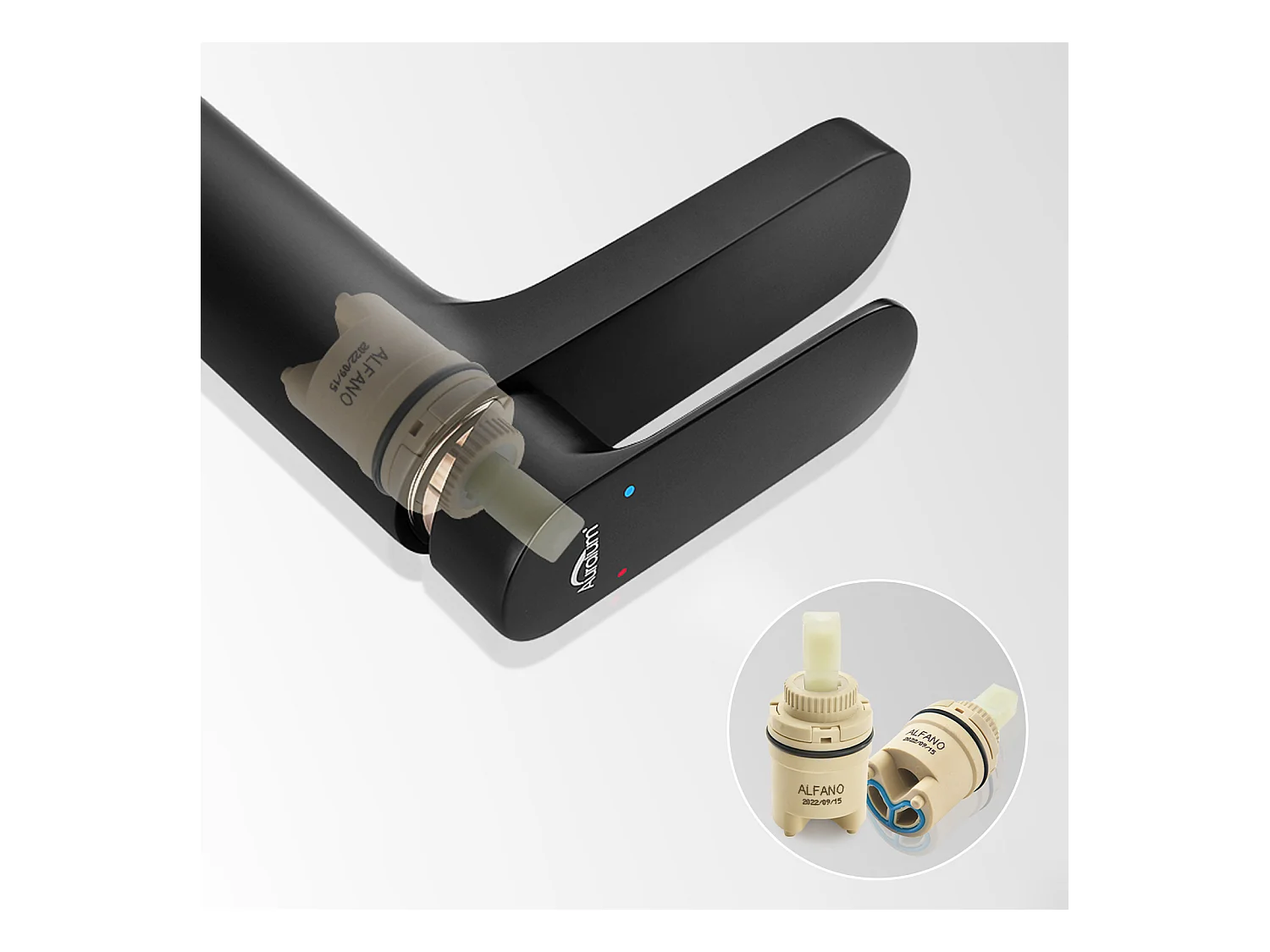 Auralum max Badkamerkraan,Zwart,met Demonteerbare Schuimer+6-delige Badkamer Accessoire Set,Zelfklevend/boren,Rvs,Zwart