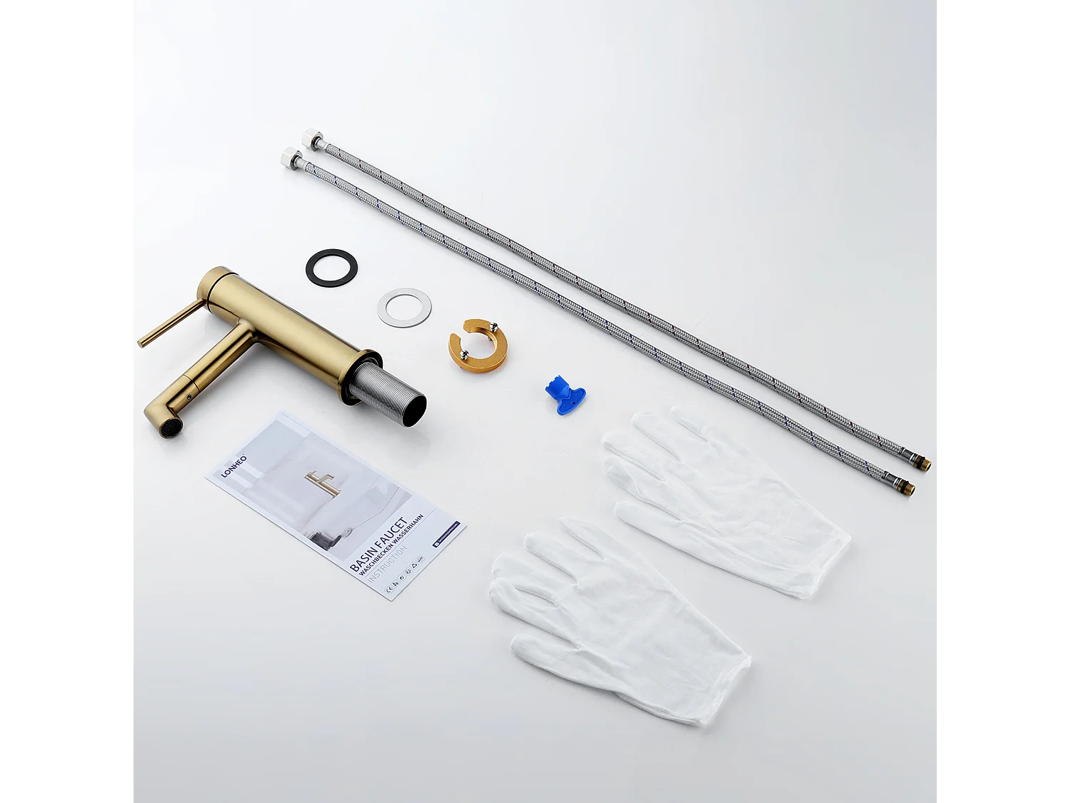 360° drehbarer goldener Waschtisch-Mischhahn, Warm-/Kaltwasser-Waschtischarmatur, Badezimmerarmatur mit abnehmbarem Sprudeler, Edelstahl