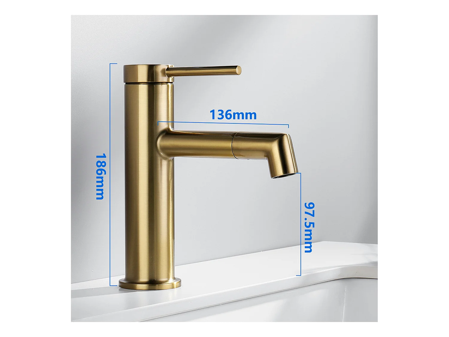 Miscelatore  lavabo dorato rotante a 360° Rubinetto per lavabo acqua calda/fredda Rubinetto per bagno con sghettore demotabile,in inossidabile