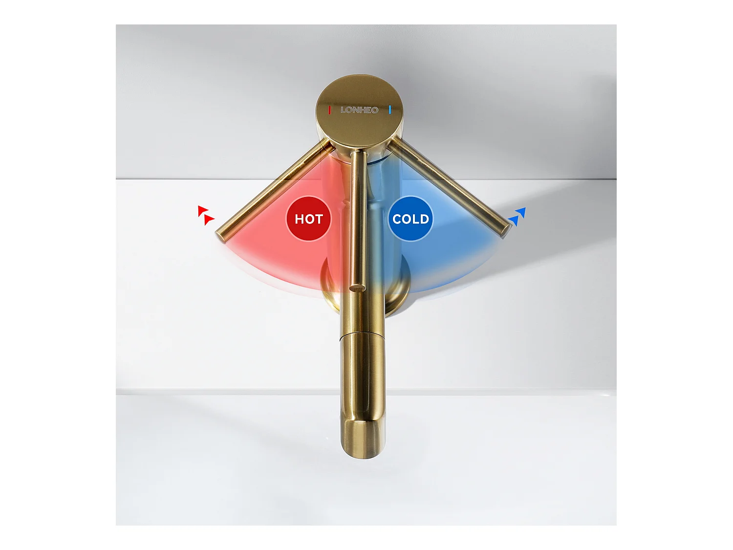 Miscelatore  lavabo dorato rotante a 360° Rubinetto per lavabo acqua calda/fredda Rubinetto per bagno con sghettore demotabile,in inossidabile