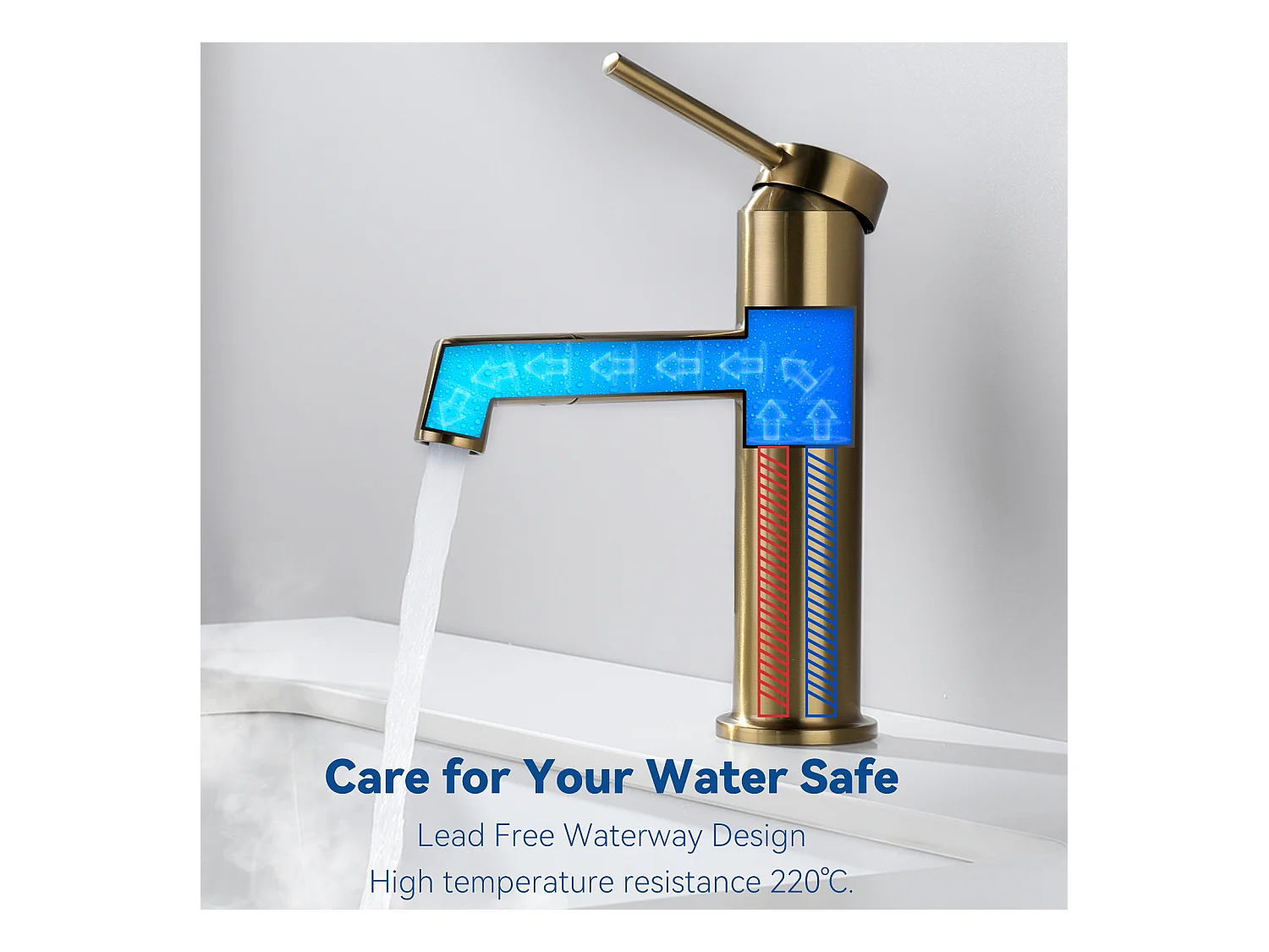 Miscelatore  lavabo dorato rotante a 360° Rubinetto per lavabo acqua calda/fredda Rubinetto per bagno con sghettore demotabile,in inossidabile