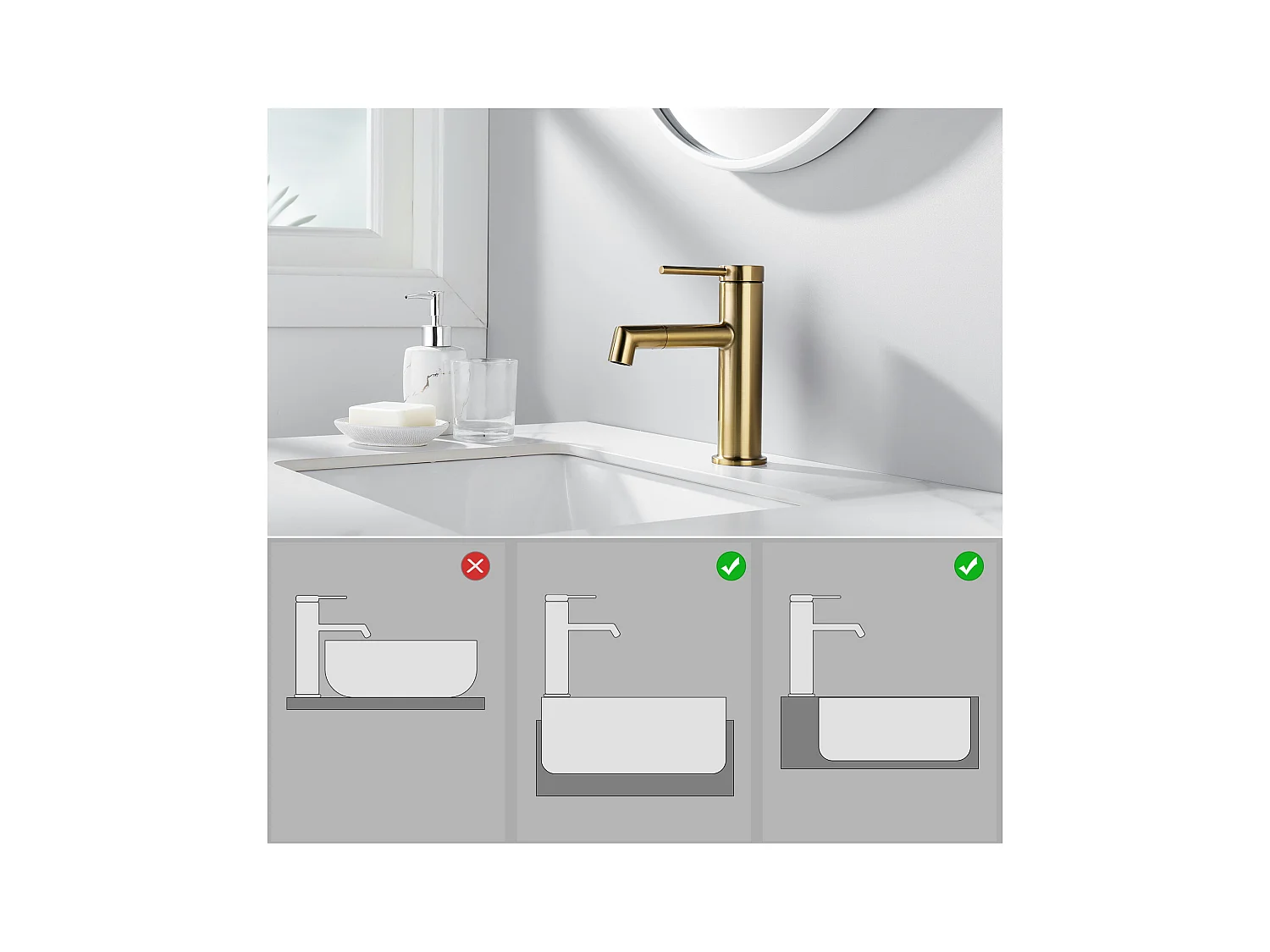 Miscelatore  lavabo dorato rotante a 360° Rubinetto per lavabo acqua calda/fredda Rubinetto per bagno con sghettore demotabile,in inossidabile