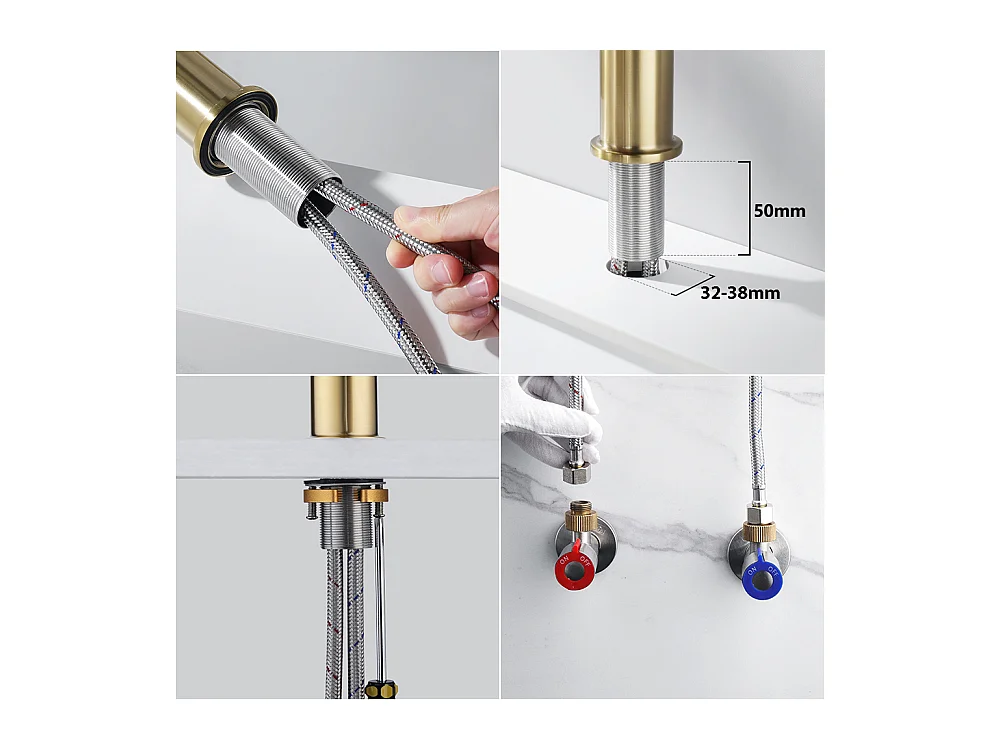 Miscelatore  lavabo dorato rotante a 360° Rubinetto per lavabo acqua calda/fredda Rubinetto per bagno con sghettore demotabile,in inossidabile