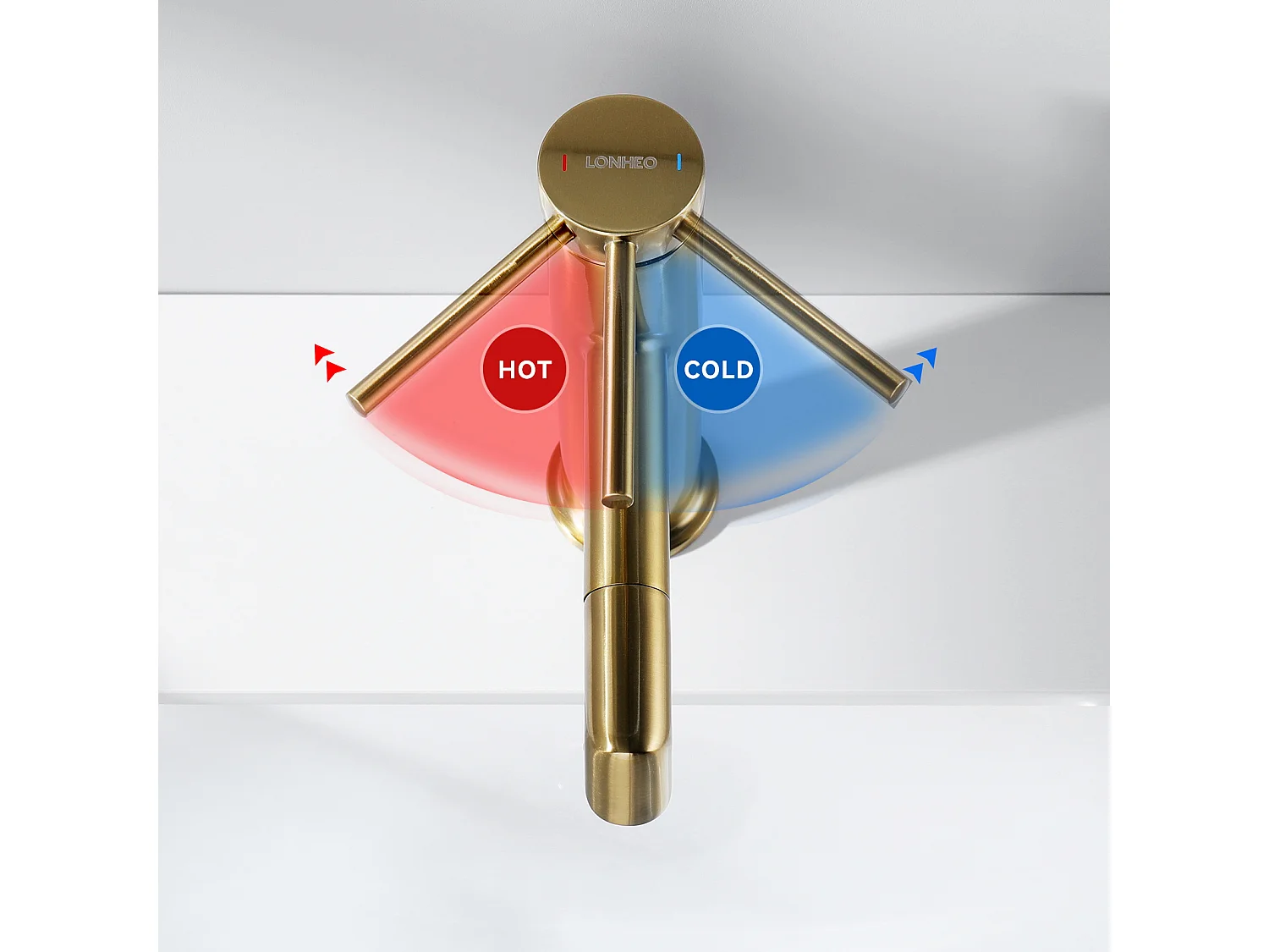 Mitigeur de Lavabo Doré Rotatif à 360° Robinet Lavabo Eau Chaude/Froide Robinet de Salle de Bain avec Barboteur Démotable, en Acier Inoxydable