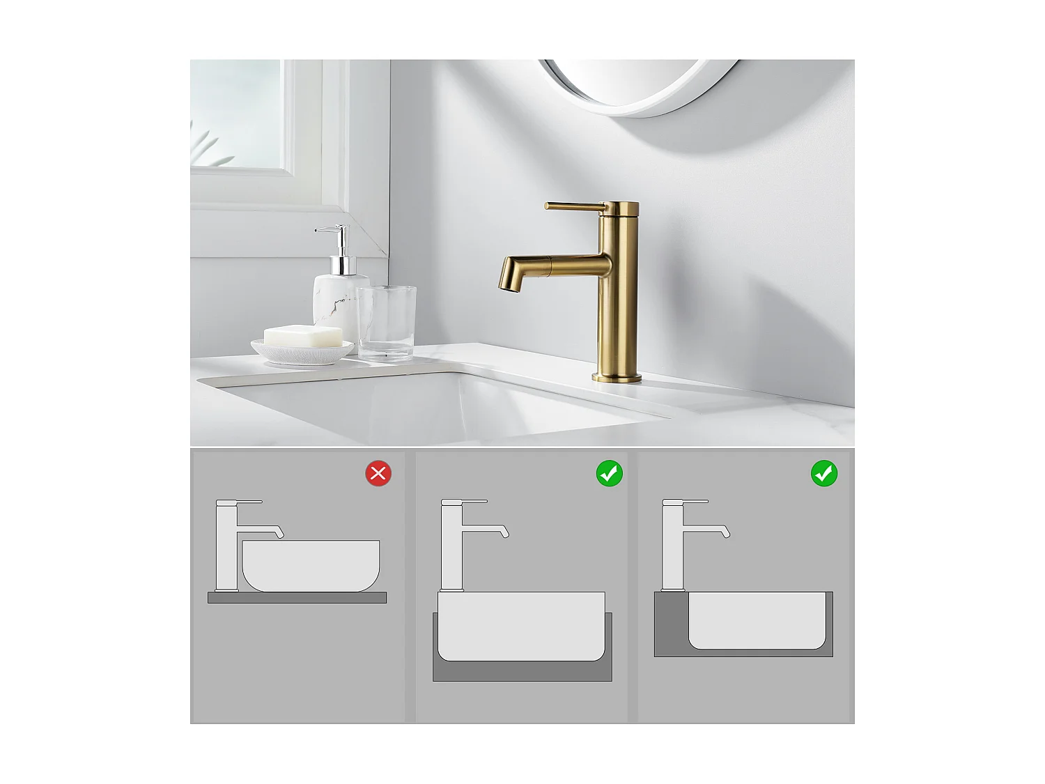 Mitigeur de Lavabo Doré Rotatif à 360° Robinet Lavabo Eau Chaude/Froide Robinet de Salle de Bain avec Barboteur Démotable, en Acier Inoxydable