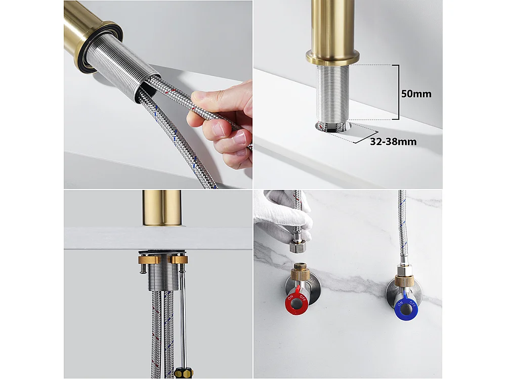 Mitigeur de Lavabo Doré Rotatif à 360° Robinet Lavabo Eau Chaude/Froide Robinet de Salle de Bain avec Barboteur Démotable, en Acier Inoxydable