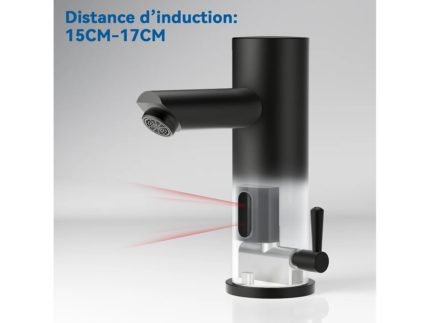 Schwarzer vollautomatischer Infrarot-Waschtischhahn + Waschbeckenablauf Pop-up-Ablauf mit Überlauf Automatisch Universal,Schwarz