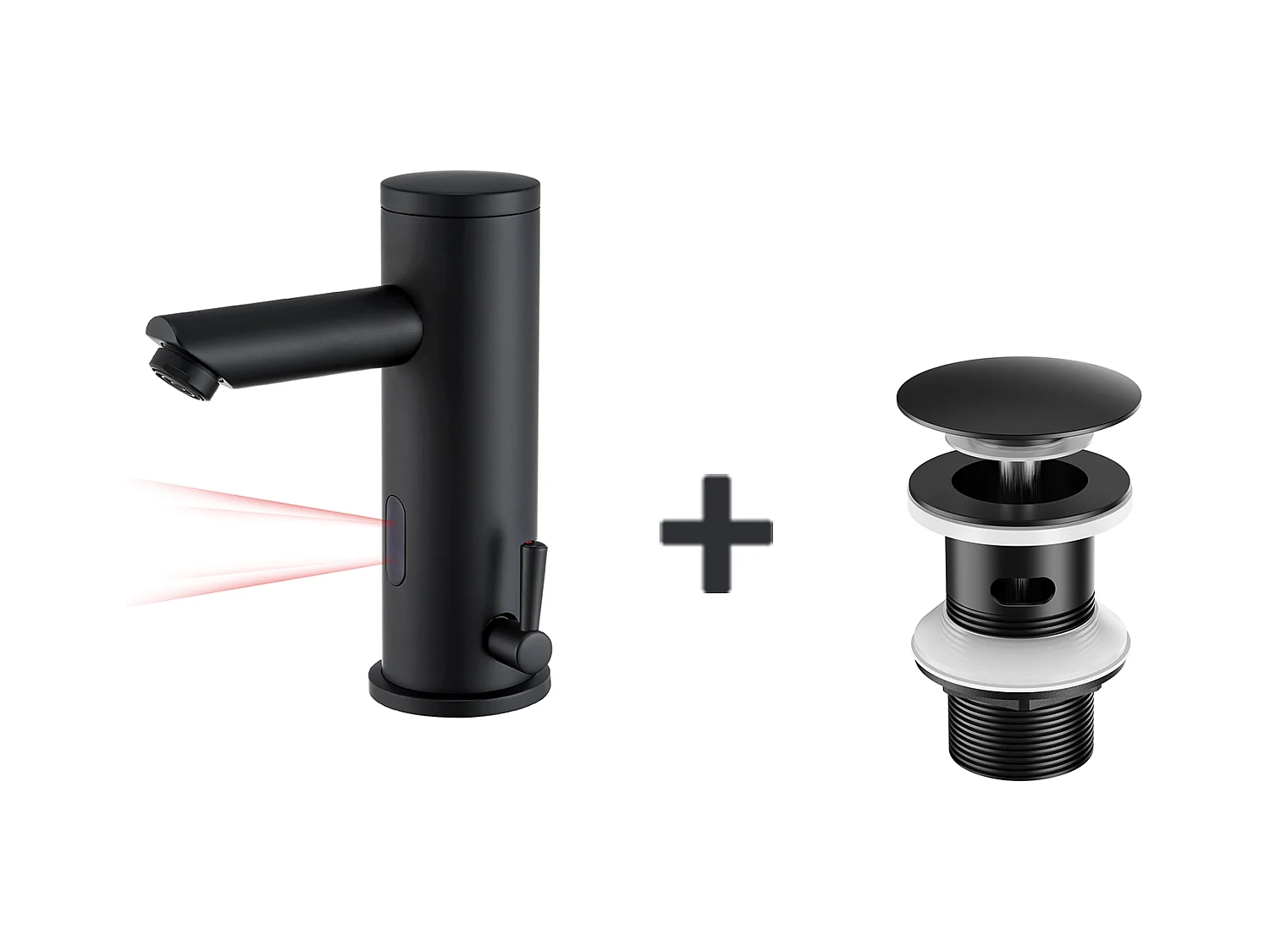 Infrarood Wastafelkraan Zwart Volautomatisch +Wastafelkraan Pop-up met Overloop Automatisch Universeel,Zwart