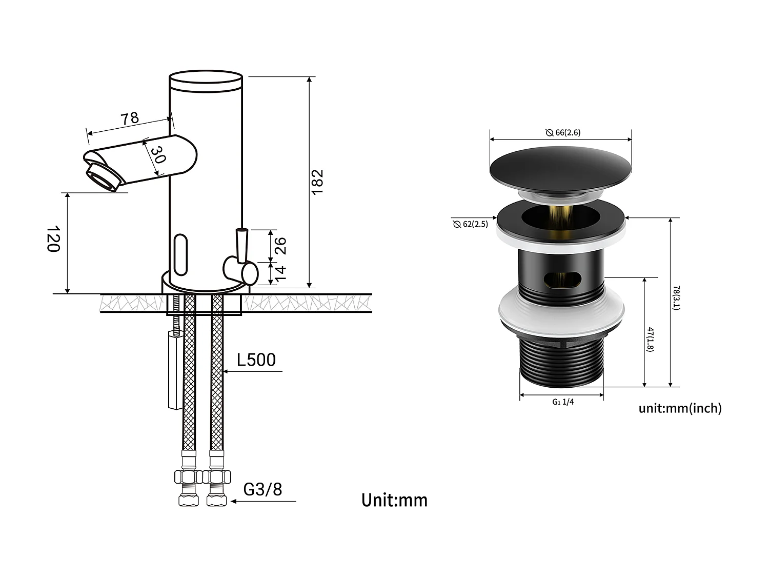 Infrarood Wastafelkraan Zwart Volautomatisch +Wastafelkraan Pop-up met Overloop Automatisch Universeel,Zwart
