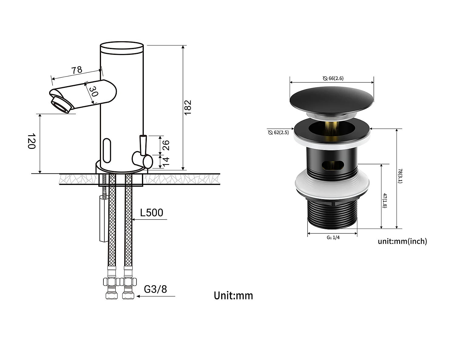 Infrarood Wastafelkraan Zwart Volautomatisch +Wastafelkraan Pop-up met Overloop Automatisch Universeel,Zwart