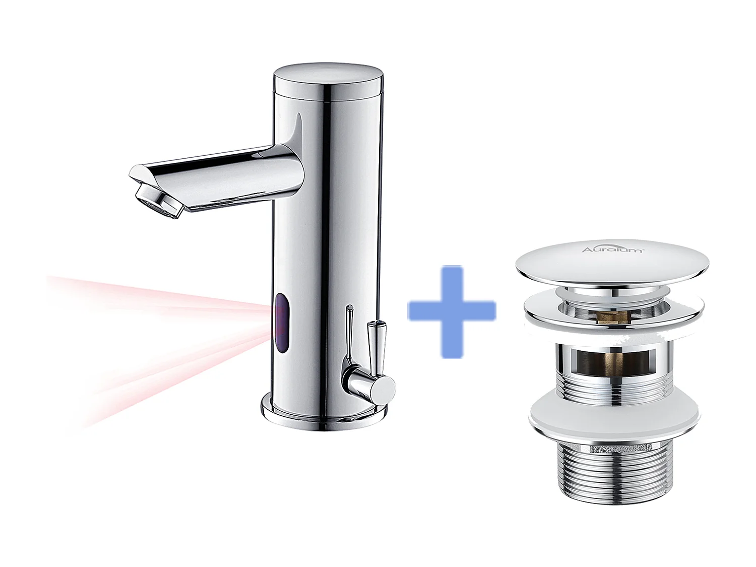 Wastafelmengkraan INfrarouge Elektronisch Koud/Warm Water Messing Chroom + Wastafelbonde Pop-up met Overloop Automatisch Universeel