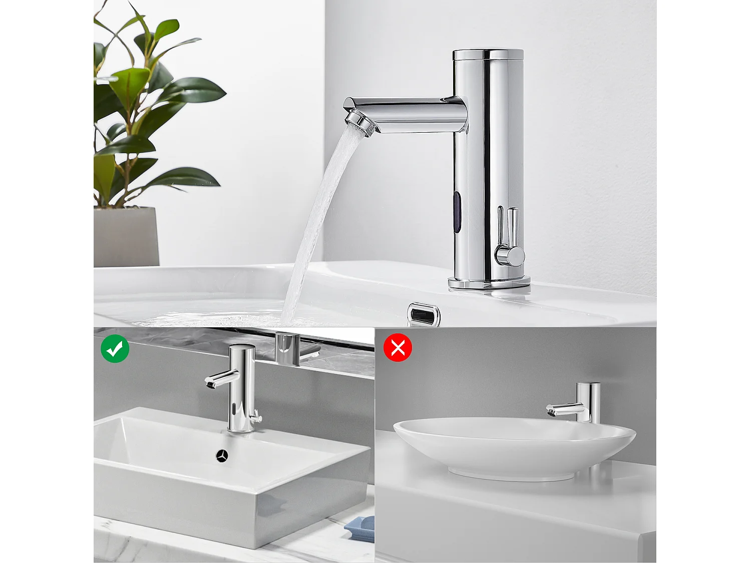 Wastafelmengkraan INfrarouge Elektronisch Koud/Warm Water Messing Chroom + Wastafelbonde Pop-up met Overloop Automatisch Universeel