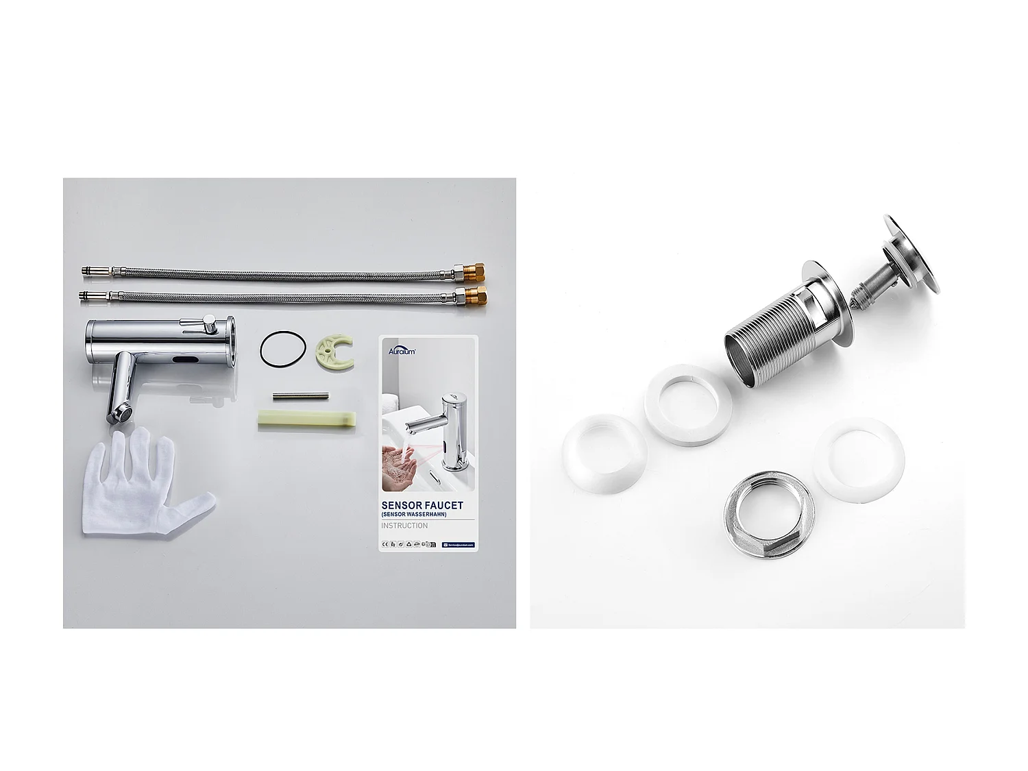 Wastafelmengkraan INfrarouge Elektronisch Koud/Warm Water Messing Chroom + Wastafelbonde Pop-up met Overloop Automatisch Universeel