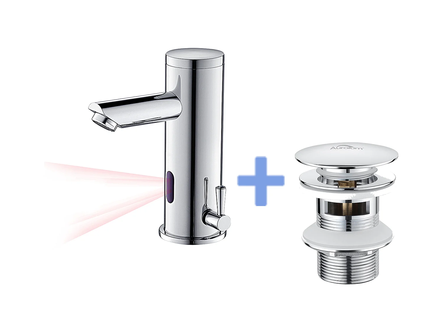 Wastafelmengkraan INfrarouge Elektronisch Koud/Warm Water Messing Chroom + Wastafelbonde Pop-up met Overloop Automatisch Universeel