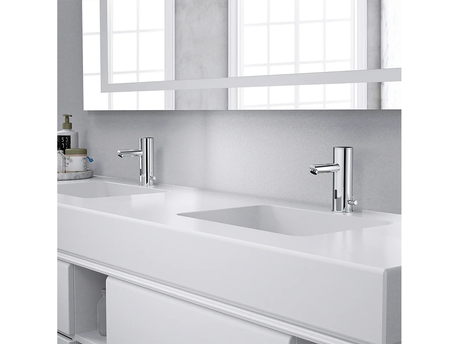 Mitigeur Lavabo Infrarouge Electronique Eau Froide/Chaude en Laiton Chrome+Bonde Lavabo Bonde Pop-up avec Trop-plein Automatique Universelle