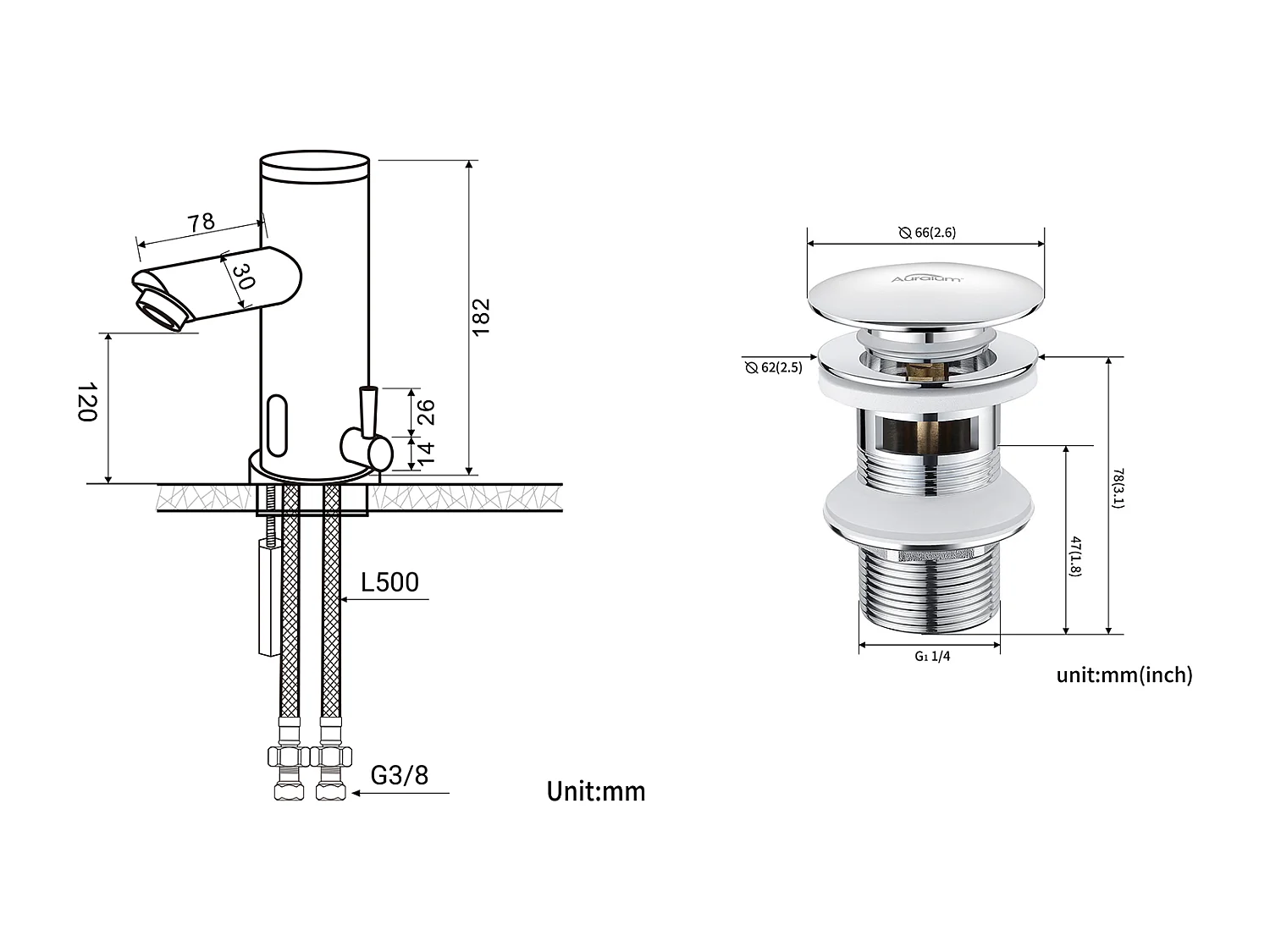 Mitigeur Lavabo Infrarouge Electronique Eau Froide/Chaude en Laiton Chrome+Bonde Lavabo Bonde Pop-up avec Trop-plein Automatique Universelle