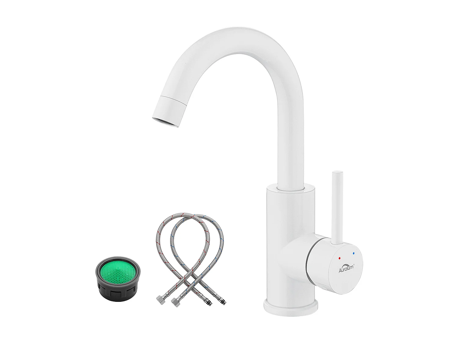 AuraLum Max Robinet de Lavabo Blanc Rotation à 360°Mitigeur Salle de Bain avec Barboteur démontable, Eau froide et chaude,EU Modèle